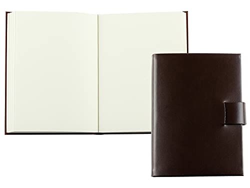 DELMON VARONE - Personalisierbares Notizbuch DIN A6 gebunden in Premium Cambridge Top Grain Leder (Rindspaltleder) braun, Blanko Buch unliniert im Softcover Ledereinband mit Verschlusslasche von DELMON VARONE - FINE LEATHERGOODS MADE IN GERMANY