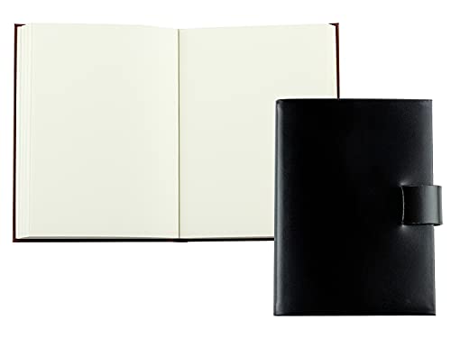 DELMON VARONE - Personalisierbares Notizbuch DIN A6 gebunden in Premium Cambridge Top Grain Leder (Rindspaltleder) schwarz, Blanko Buch unliniert im Softcover Ledereinband mit Verschlusslasche von DELMON VARONE - FINE LEATHERGOODS MADE IN GERMANY