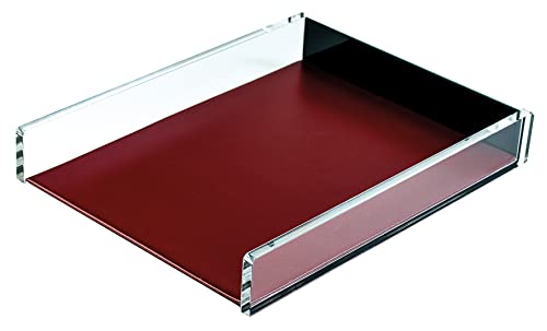 DELMON VARONE - Premium Briefablage DIN A4 aus Acryl transparent und Leder rot - Schreibtisch Organizer als Ablage für Dokumente, Briefe & Akten - Klassischer Ablagekorb in Echtleder für Büro von DELMON VARONE - FINE LEATHERGOODS MADE IN GERMANY