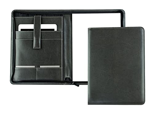 DELMON VARONE - Tablet Schreibmappe mit Reißverschluss inkl. Notizblock DIN A4 aus veganem Eco Kunstleder Grau - Organizer Konferenz Mappe mit Stifthalter & Einsteckfach - Dokumentenmappe von DELMON VARONE - FINE LEATHERGOODS MADE IN GERMANY