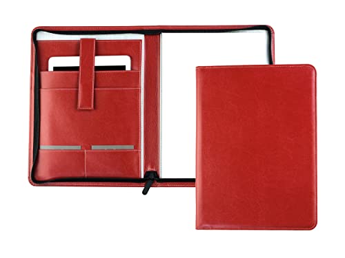 DELMON VARONE - Tablet Schreibmappe mit Reißverschluss inkl. Notizblock DIN A4 aus veganem Eco Kunstleder Rot - Organizer Konferenzmappe mit Stifthalter & Einsteckfach - Organisationsmappe von DELMON VARONE - FINE LEATHERGOODS MADE IN GERMANY