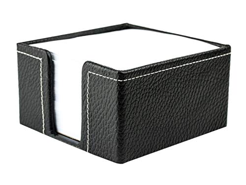 DELMON VARONE - Zettelkasten Premium Leder Soft Grain schwarz, Zettelbox inkl. 500 Blatt Papier, Notizklotz in Echtleder Box für Schreibtisch & Büro, Ideal zum Notieren von Gedanken, Ideen & Notizen von DELMON VARONE