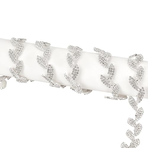 DELORIGIN 1 Yards (0.9 m) Kristallblätter Eleganter Strassbesatz Strass Kette Für Kleidung Nähen DIY Bastelarbeiten Schmuck Hochzeit Party Armbänder (Silber) von DELORIGIN