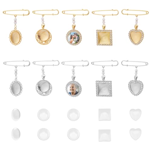 DELORIGIN 10 Set Hochzeitsstrauß Foto Charm Gedenkfoto Charms Gold Silber Erinnerungsanhänger Brosche Pins Perlen Strass Bilderrahmen Für Braut Bräutigam von DELORIGIN