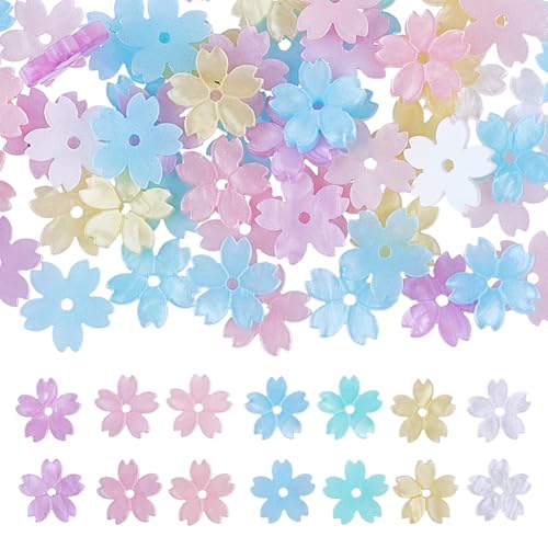 DELORIGIN 112 Stück Kirschblüten Blumenperlen 7 Farben Acryl Blumenperlen Charms Für Die DIY Herstellung von Halsketten Armbändern Ohrringen Schlüsselanhängern freundschaftsarmbänder selber machen von DELORIGIN