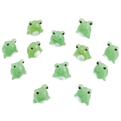 DELORIGIN 12 Stück Frosch-Perlen, Cartoon-Tiere, grüne Perlen, Schmuckherstellung, 15 mm, lose runde Perlen, Abstandshalter, Glasperlen für DIY-Halsketten, Armbänder, Ringe, Ohrringe, handgefertigtes von DELORIGIN