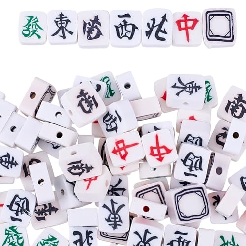 DELORIGIN 140 Stück Mahjong Fliesenperlen 7 Stile Chinesische Mahjong Charms Perlen Anhänger Für DIY Bastelbedarf Armbänder Halsketten Ohrringe von DELORIGIN