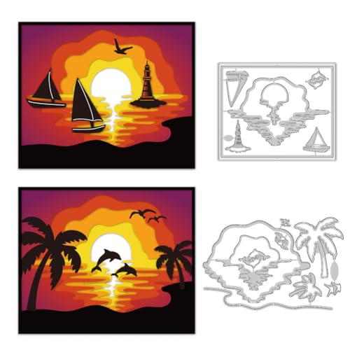 DELORIGIN 16 Stile geschichtete Sonnenuntergang-Stanzschablonen Prägeschablone Karbonstahl Stanzschablonen Hintergrund Stanzformen für Grußkarten DIY Scrapbooking Einladung Fotoalbum von DELORIGIN