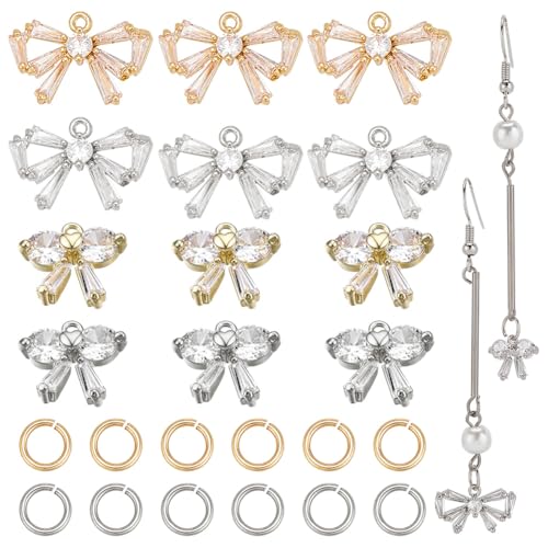 DELORIGIN 16 Stück 4 Stile Bow Zirkonia Anhänger Aus Messing Dangle Schleifen Ohrringe Und 100 Stück Biegeringen Schleifenanhänger Für Die Schmuckherstellung Armbänder Halsketten Ohrringe Basteln von DELORIGIN