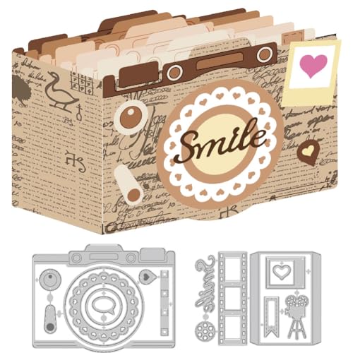 DELORIGIN 2 Set 3D Kamera Stanzformen Kartenherstellung Stanzschablonen Hochzeit Scrapbooking Prägevorlage Kasten Stanzformen Für Heimwerker Bastelalben Geburtstagsgeschenke Dekoration von DELORIGIN