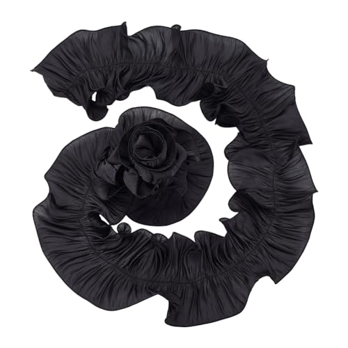 DELORIGIN 2.7m Schwarz Ruffle Plissee Chiffon Trim Retro Double Halloween Ruffle Trim für Kleid Tasche Dekor plissiert Chiffon Trim Tüll Stoff plissiert Trim Ruffle Spitze für Cosplay Frauen Nähen von DELORIGIN