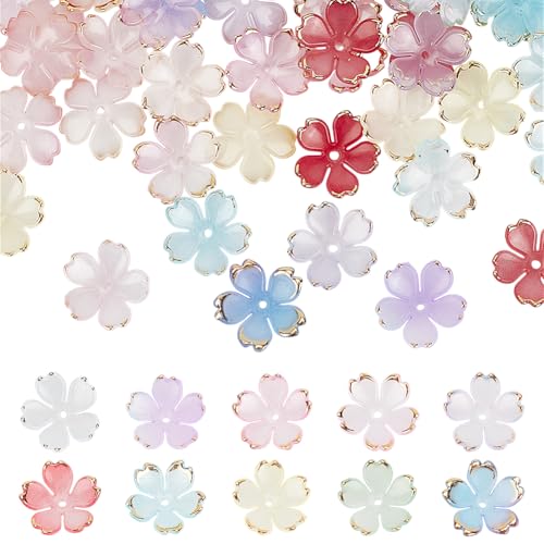 DELORIGIN 200 Stück 10 Farben Kirschblüten Harzperlen Bulk Miniatur Blumenperlen Goldener Rand Flora Spacer Perle Für Armbänder Halsketten Schmuckherstellung DIY Basteln von DELORIGIN