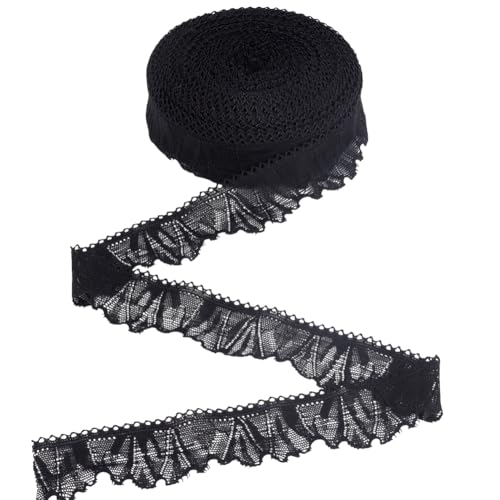 DELORIGIN 23 m Schwarzes Spitzenband 35mm Stickerei Spitzenbesatz Vintage Blumenspitze Stoffrand Elastisches Halloween Spitzenband Für Heimwerker Basteln Nähen Geschenkpapier Hochzeit von DELORIGIN