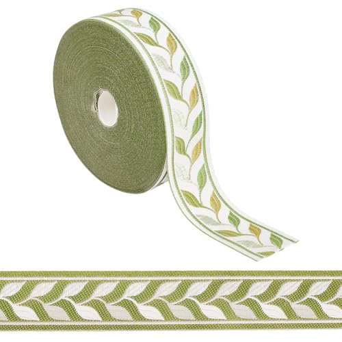 DELORIGIN 25 m Freen Jacquard Stickereibesatz Grüne Blätter 36mm Stoffbesatz Gewebtes Spitzenband Zum Nähen von Taschen Heimdekoration Geschenkverpackungen Borten und Bänder zum Nähen Jacquardband von DELORIGIN