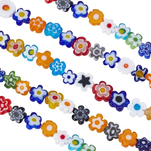 DELORIGIN 280 Stück Lampwork Glas Verschiedene Blumenperlen 8mm Handgefertigt Millefiori Blume Rund Lose Spacer Perlen Zur Schmuckherstellung DIY Halskette Armband Geschenk armbänder selber machen von DELORIGIN