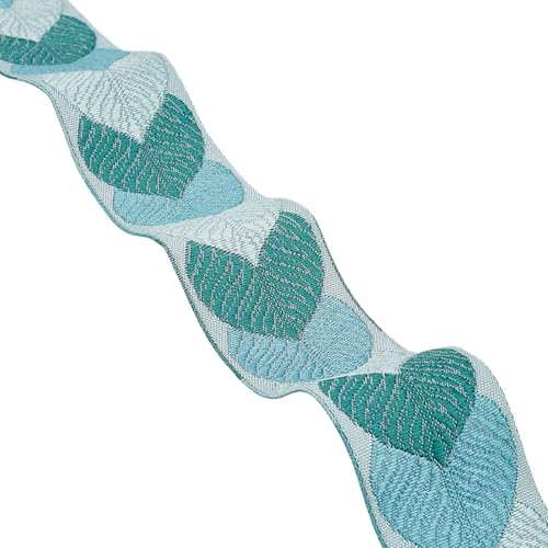 DELORIGIN 3.3 Yard (3 m) Jacquard Blattbandbesatz 30mm borten und bänder zum nähen Breites Spitzenband Bestickter Spitzenbesatz Zum Selbernähen Verpacken von Kleidung Vorhängen Dekor (Cyan) von DELORIGIN