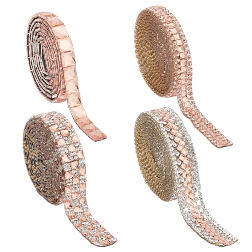 DELORIGIN 3.6 m (4 Yards) Selbstklebende Strassbänder Zum Aufbügeln 4 Stile Strasssteine zum Aufbügeln Glas Strass Diamant Bling Band Für Telefon Zuhause Auto Kleidung Schuhe Strasssteine von DELORIGIN