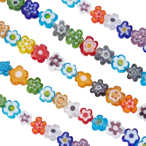 DELORIGIN 300 Stück Lampwork Glas Verschiedene Blumenperlen 6mm perlen für armbänder Handgefertigt Millefiori Blume Rund Lose Spacer Perlen Zur Schmuckherstellung DIY Halsketten Handarbeit von DELORIGIN