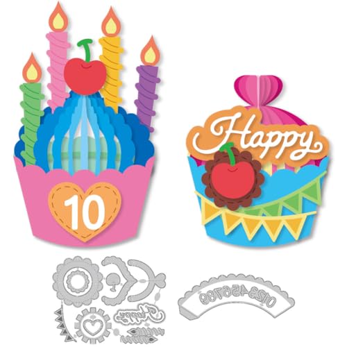 DELORIGIN 3D Stanzschablonen Neuheiten 2024 Stanzformen Mit Geburtstags Cupcake Desserts Stanzungen Zum Kartenbasteln Prägen Scrapbooking Schablonen Für Heimwerker Basteln Alben Grußkarten von DELORIGIN