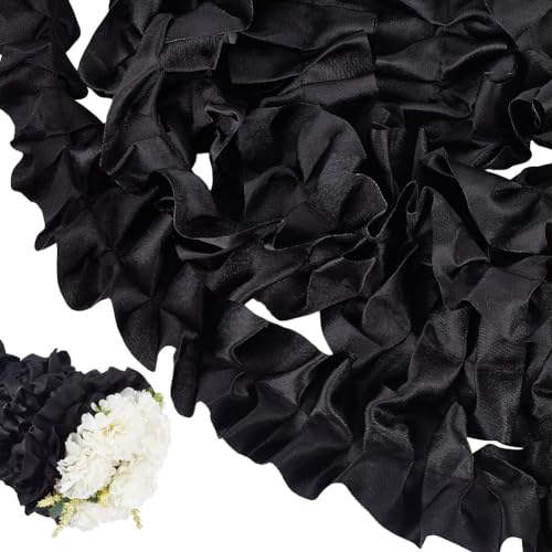DELORIGIN 4,5 m schwarze Blumenverpackung, Rüschenband, plissiert, Spitzenband, Vintage, schwarze Einfassung, Stoff, Blumenstrauß, Dekoration für Blumenkuchen, Nähen, Basteln, Hochzeitskleid, von DELORIGIN