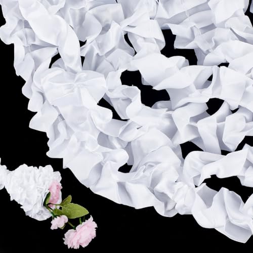 DELORIGIN 4,5 m weiße Blumenverpackung, Rüschenband, plissiert, Spitzenband, Vintage, weiße Einfassung, Stoff, Blumenstrauß, Dekoration für Blumenkuchen, Nähen, Basteln, Hochzeitskleid, Verzierung, von DELORIGIN