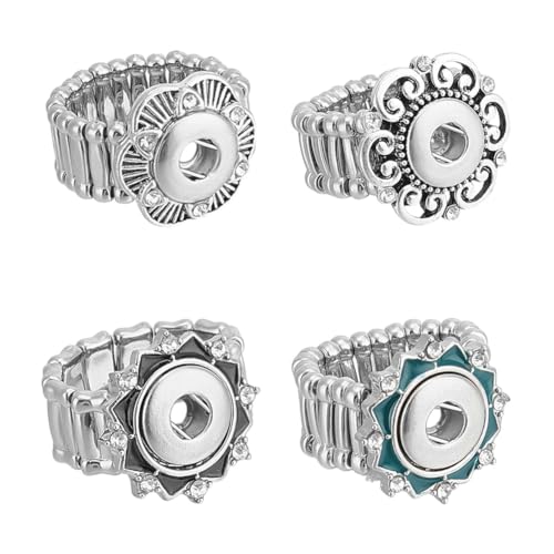 DELORIGIN 4 Stück 12mm Druckknöpfe Ringe Schmuck Verstellbare Druckknöpfe Charms Austauschbare Druckknöpfe Aus Legierung DIY Ringe Für Frauen Fingerring Schmuckherstellung Zubehör von DELORIGIN