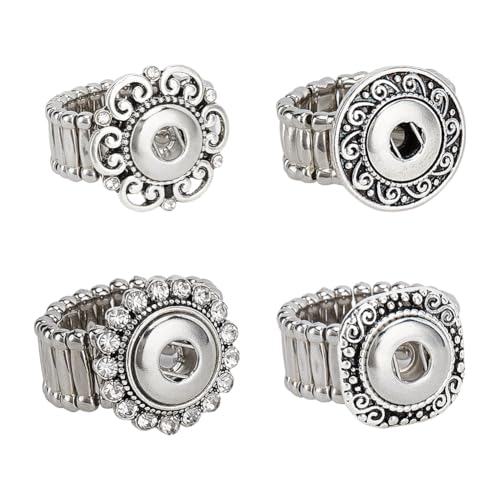 DELORIGIN 4 Stück 12mm Druckknöpfe Ringe Schmuck Verstellbare Druckknopf Charms Austauschbare Druckknöpfe Aus Legierung DIY Ringe Für Die Herstellung von Fingerring Schmuck von DELORIGIN