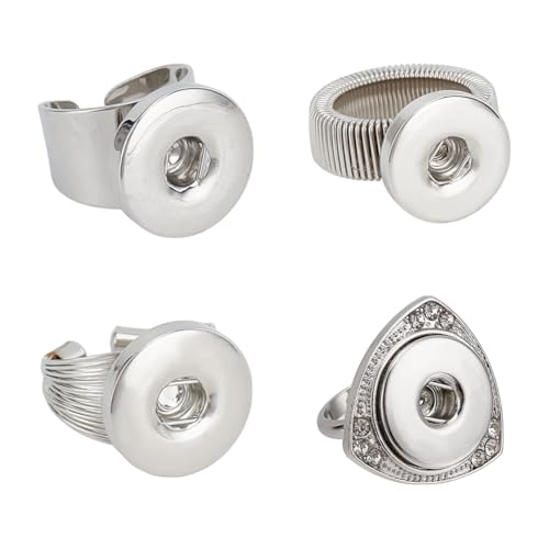 DELORIGIN 4 Stück 18mm Druckknöpfe Ringe Schmuck Verstellbare Druckknopf Charme Austauschbare Druckknöpfe Aus Legierung DIY Ringe Click Button Träger Ringe Für Frauen Fingerring Kölner Karneval deko von DELORIGIN