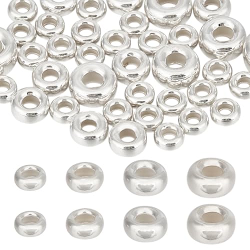 DELORIGIN 30 Stück 925 Sterling Silber Perlen 3/4/5/6mm Schmuckherstellung Silberne Abstandsperlen Platte Flach Oval Stopperperlen Für DIY Armbänder Halsketten Ohrringe Geschenkzubehör Spacer Beads von DELORIGIN