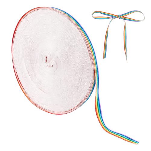 DELORIGIN 50m Regenbogenbänder 10mm Borten und Bänder zum Nähen Spitzenband Regenbogenfarben Aus Polyester Dekoband Spitzenborte Zum Verpacken von Geschenken Party Dekoration DIY Basteln von DELORIGIN