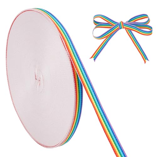 DELORIGIN 50m Regenbogenbänder 10mm Borten und Bänder zum Nähen Spitzenband Regenbogenfarben Aus Polyester Dekoband Spitzenborte Zum Verpacken von Geschenken Party Dekoration DIY Basteln von DELORIGIN