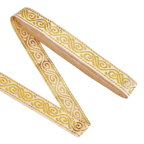 DELORIGIN 7 m Jacquardband Im Ethno Stil 20mm Borten und Bänder zum Nähen Jacquardband Polyester Stoffbesatz Besticktes Gewebtes Spitzenband Zum Nähen von Kleidung Taschen Party Dekoration Gold von DELORIGIN