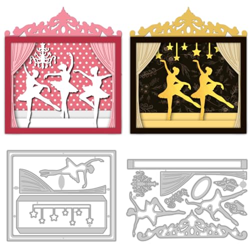 DELORIGIN 3D Ballett-Fensterkasten Stanzformen Metall Stanzformen Kartenherstellung Stanzschablonen Prägeschablonen Rahmen Für DIY Scrapbooking Basteln Alben Grußkarten Geschenke Einladungen Dekorativ von DELORIGIN