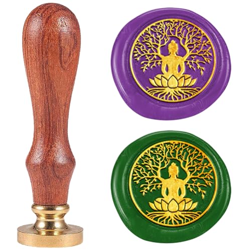 DELORIGIN Buddha Lebensbaum Retro Wachssiegelstempel 25mm Abnehmbarer Messing Siegelstempelkopf Mit Holzgriff Stempel Für Geschenkpapier Umschläge Karten Dekoration von DELORIGIN