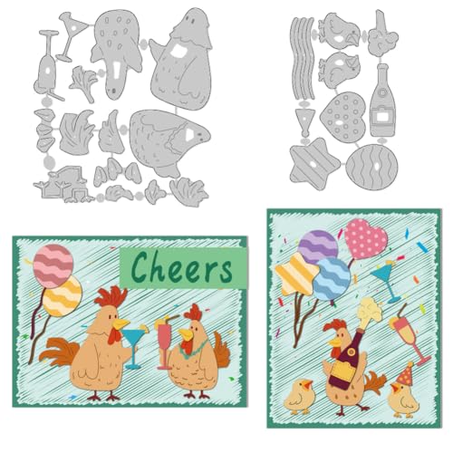 DELORIGIN Chicken Cheers Dies Celebrate Cut Metallprägeschablonen Vorlage Stanzformen Prägeschablonen Rahmen Stanzschablonen Neuheiten Für Kartengestaltung Dekor DIY Scrapbooking Fotoalbum Basteln von DELORIGIN