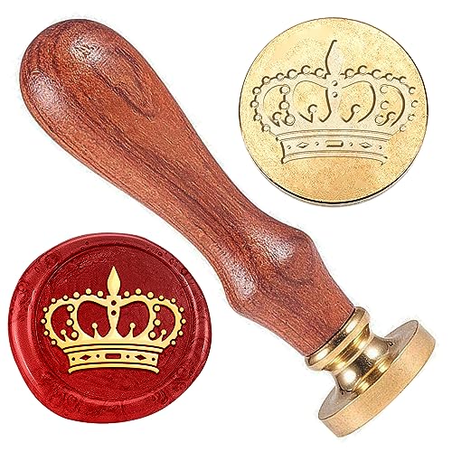 DELORIGIN Crown Wax Stamp, 2.5cm Removable Brass Stamp Head with Wood Handle Retro Vintage Wax Seal Stamp for Envelopes Invitation Cards Wine Packages Greeting Cards Wedding von DELORIGIN