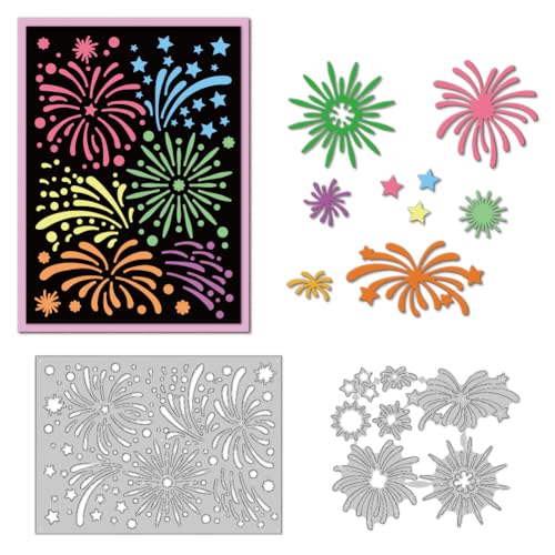 DELORIGIN Fireworks Elements Stanzschablone für Kartenherstellung, Karbonstahl, Stanzformen für Karten, Scrapbooking, Prägeschablone, Metallschablone für Karten, Papierbastelarbeiten, Alben, von DELORIGIN