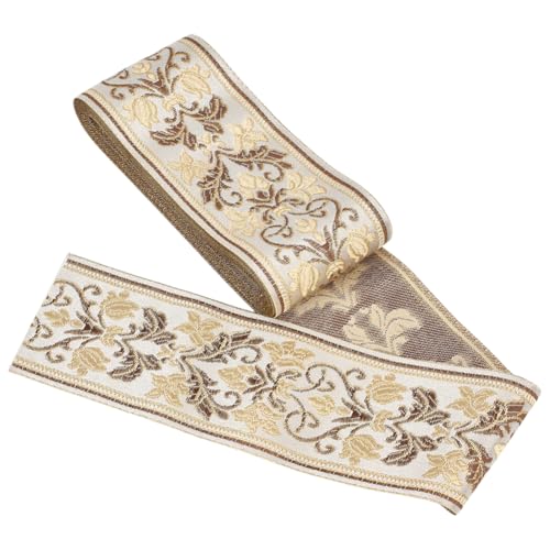 DELORIGIN Goldenes Boho Jacquardband Blumenband 5 m Ethnische Stickerei Polyester Flache Borte 61mm Borten und Bänder zum Nähen Gewebtes Spitzenband Zum Nähen von Kleidung Taschen Hüten Geschenken von DELORIGIN