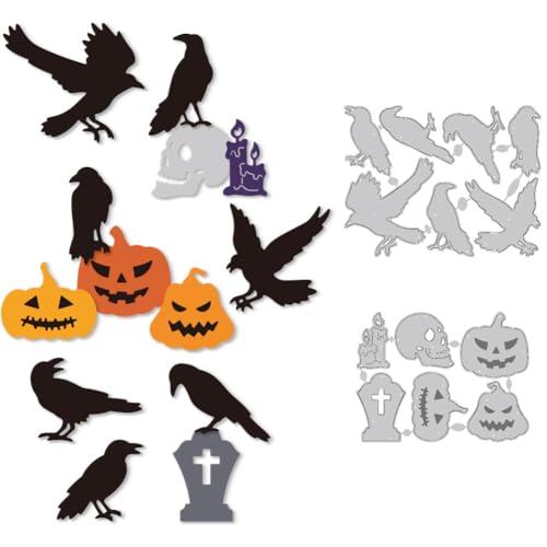 DELORIGIN Halloween Stanzformen Mit Krähen Kürbis Metall Stanzformen Kartenherstellung Stanzschablonen Neuheiten 2025 Prägeschablonen Stanzschablonen Rahmen Zum Prägen Scrapbooking Halloween Festival von DELORIGIN