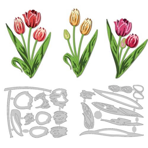 DELORIGIN Mehrlagige Tulpen Stanzlinge Frühlingsblumen Stanzformen Aus Karbonstahl Rahmenschablonen Scrapbooking Stanzschablonen Neuheiten 2025 Für Die Kartengestaltung Begrüßung Hochzeit Foto von DELORIGIN