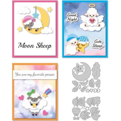 DELORIGIN Moon Sheep Stanzschablonen schlafendes Schaf, Kartenherstellung, Karbonstahl, Schablonen, Scrapbooking, Prägeschablone, Stanzformen für Bastelalbum, Gute-Nachtkarte, Geschenk, von DELORIGIN