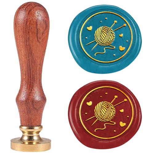 DELORIGIN Siegelstempel Aus Retro Wachs Mit Wollknäuel Strickmuster 25mm Abnehmbarer Siegelstempelkopf Aus Messing Mit Holzgriff Stempel Für Geschenkpapier Umschläge Grußkarten Dekoration von DELORIGIN