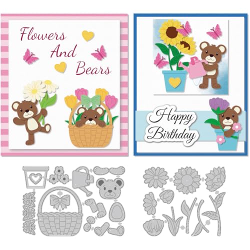 DELORIGIN Stanzformen Mit Blumenbären Kartenherstellung Schablone Blumen Sonnenblumen Gänseblümchen Scrapbooking Prägevorlage Stanzformen Für Grußkarten Dekoration von DELORIGIN