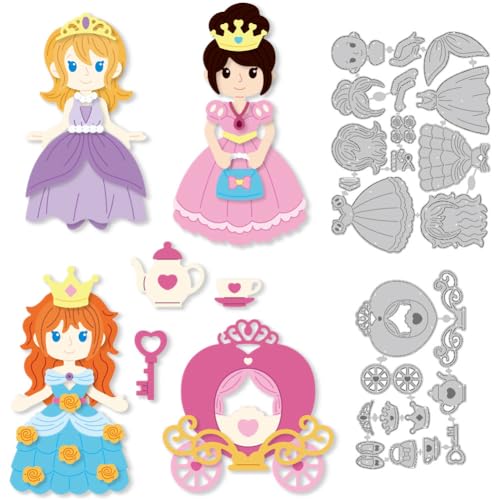 DELORIGIN Stanzformen Mit Cartoon Prinzessin Metall Stanzformen Kartenherstellung Stanzschablone Geburtstag Vorlage Stanzschablonen Neuheiten 2024 Für DIY Prägungen Scrapbooking Basteln Dekor von DELORIGIN