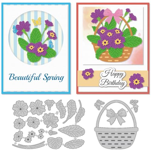 DELORIGIN Stanzformen Mit Primelblüten Motiv Für Die Kartenherstellung Schablone Blumenkorb Scrapbooking Prägeformen Für Grußkarten Einladungsdekor von DELORIGIN