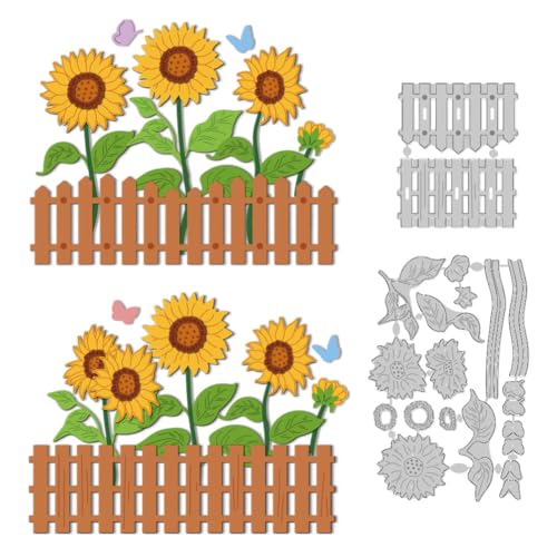 DELORIGIN Stanzformen Mit Sonnenblumen Geländer Garten Stanzformen Metall Frühling Stanzschablone Hochzeit Prägeschablonen Für Die Kartengestaltung Dekoration Frühling DIY Fotoalbum Basteln von DELORIGIN