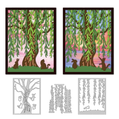 DELORIGIN Stanzformen Mit Weidenbaum Motiv Zum Basteln von Karten Stanzschablone Aus Karbonstahl Prägeschablonen Rahmen Stanzschablonen Neuheiten 2025 Für Karten Alben Einladungen Geschenkdekoration von DELORIGIN