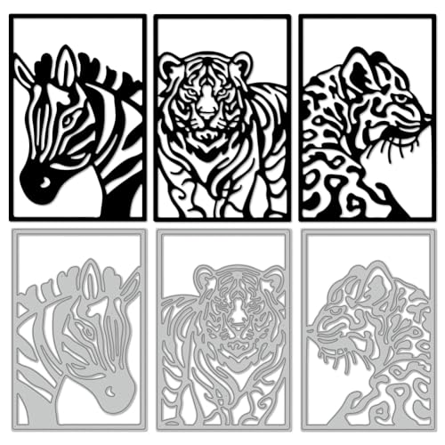 DELORIGIN Tier Stanzformen Zur Kartengestaltung Kohlenstoffstahl Stanzungen Stanzformen Mit Tiger Leoparden Und Zebra Motiv Rahmen Stanzschablonen Für Scrapbooking Zum Basteln von DIY Fotoalben Papier von DELORIGIN