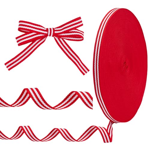 DELORIGIN Weihnachtsband Rot Weiß Gestreift 91.4 m X 10mm Ripsband Stoffband Für Geschenke Zuckerstangen Blumensträuße Verpackungen von Kleidung Accessoires Dekoration von DELORIGIN