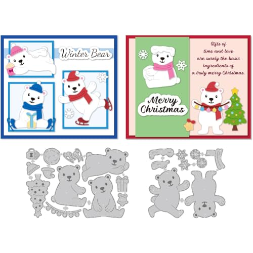 DELORIGIN Winterbär Stanzformen Metall Stanzformen Kartenherstellung Stanzschablonen Neuheiten 2024 Vorlage Für DIY Scrapbooking Bastelalbum Weihnachtskarten Geschenke Einladungen Dekorativ von DELORIGIN